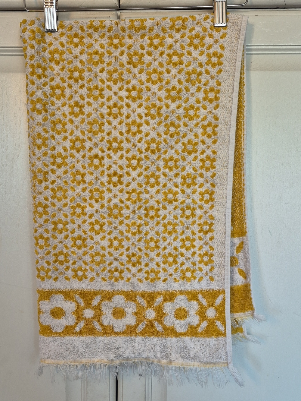 Vintage Yellow Floral Cotton Bath Towel